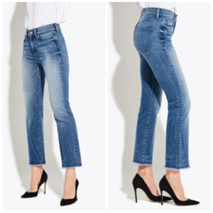 AYR Denim "The Pop" in Bomba.   Raw Hem Straight Leg Blue Jeans